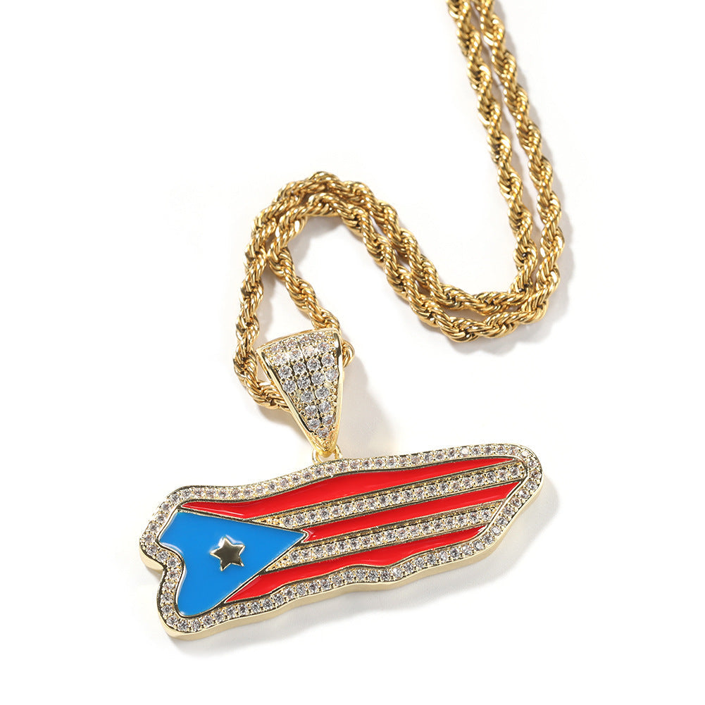 Jewelry Hip Hop Copper Flag Pendant Street Diamond Spectrum Royalty