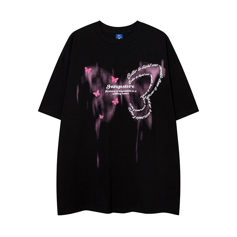 Vintage Tišö Rt Butterfly Graffiti Letter Short Sleeve T-Shirt