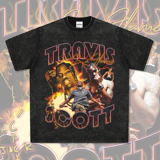Outfit streetwear vintage hip hop travis scott print short sleeve t-shirt vintage