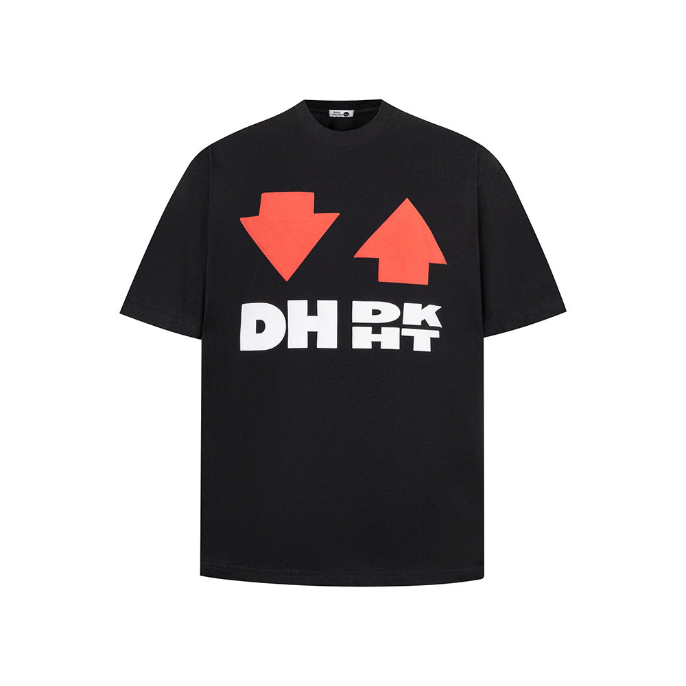 New York Hip Hop Style Vintage Floral Embroidery Crew Neck Short Sleeve T-Shirt