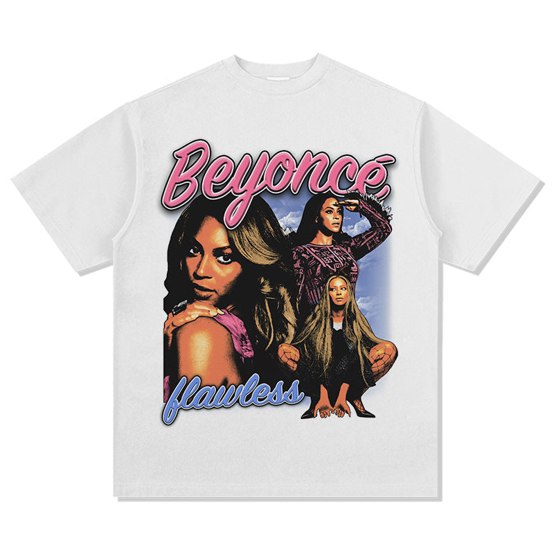 Marcas streetwear usa vintage hip hop beyonce print short sleeve t-shirt