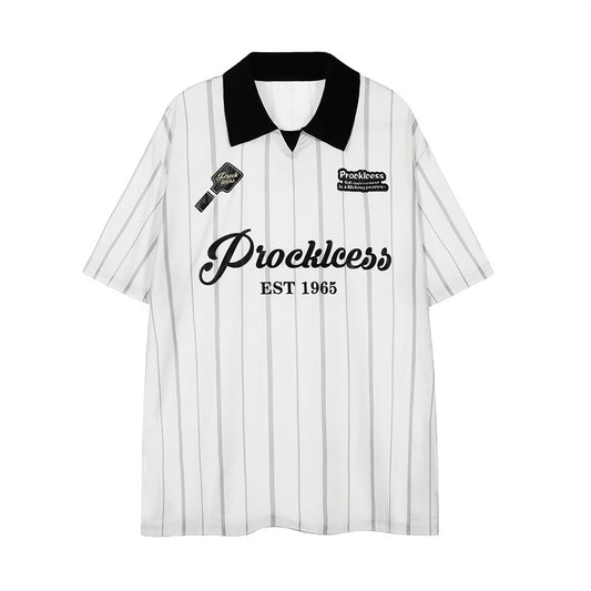US drip outfits summer vintage lapel casual loose short sleeve T-Shirts