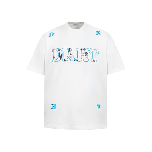 New York Hip Hop Style Puppy Embroidered Short Sleeve T-Shirt