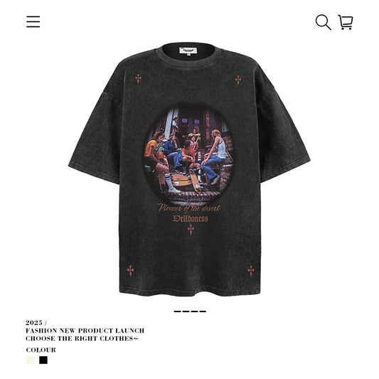 American vintage street T-shirt vintage men's loose summer