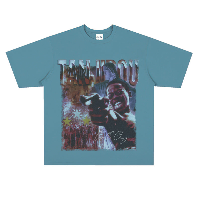Film Star T Shirt Cotton Short Sleeve Loose round Neck Retro T-shirt for Men