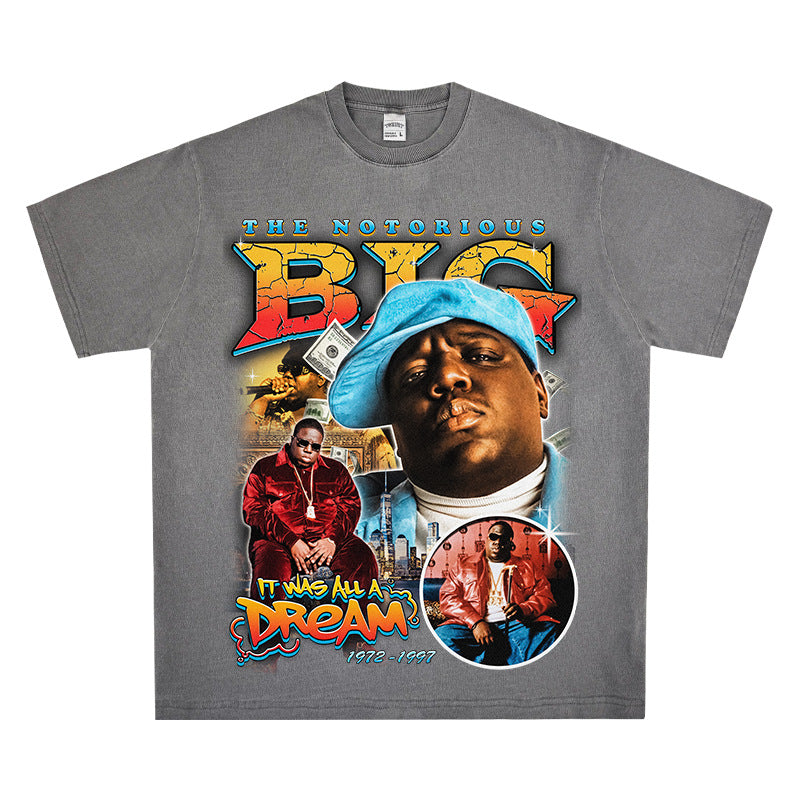 Streetwear masculino vintage hip hop Biggie Smalls print short sleeve t-shirt
