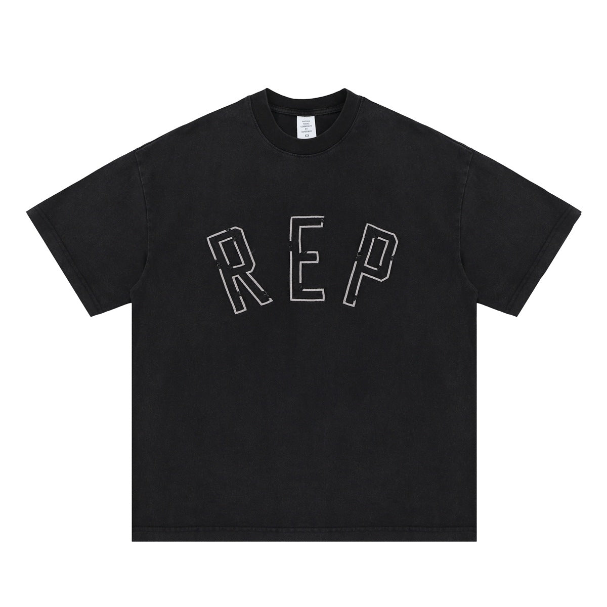 Vintage College Shirts Summer REP Alphabet Embroidery Old Crew Neck Short Sleeve T-Shirt
