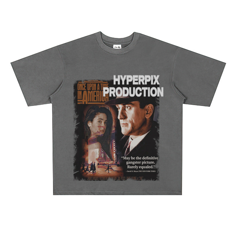 Film Star T Shirt Trendy Cotton Short Sleeve Loose round Neck American Retro T-shirt for Men