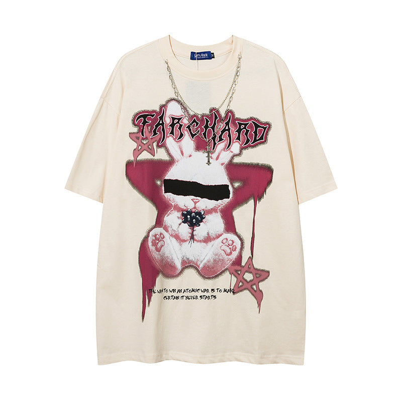 Vintage T Shirts Hip Hop Cartoon Print Short Sleeve T-Shirt