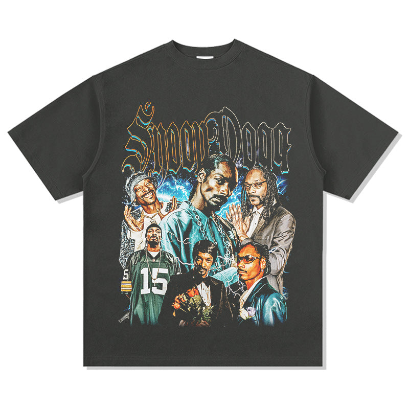 Streetwear masculino vintage hip hop Snoop Dogg print short sleeve t-shirt