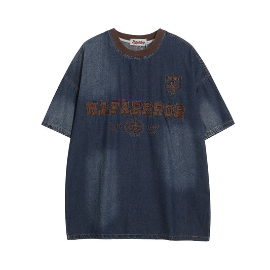 T shirt vintage usa summer vintage embroidered tee denim short sleeve t-shirt