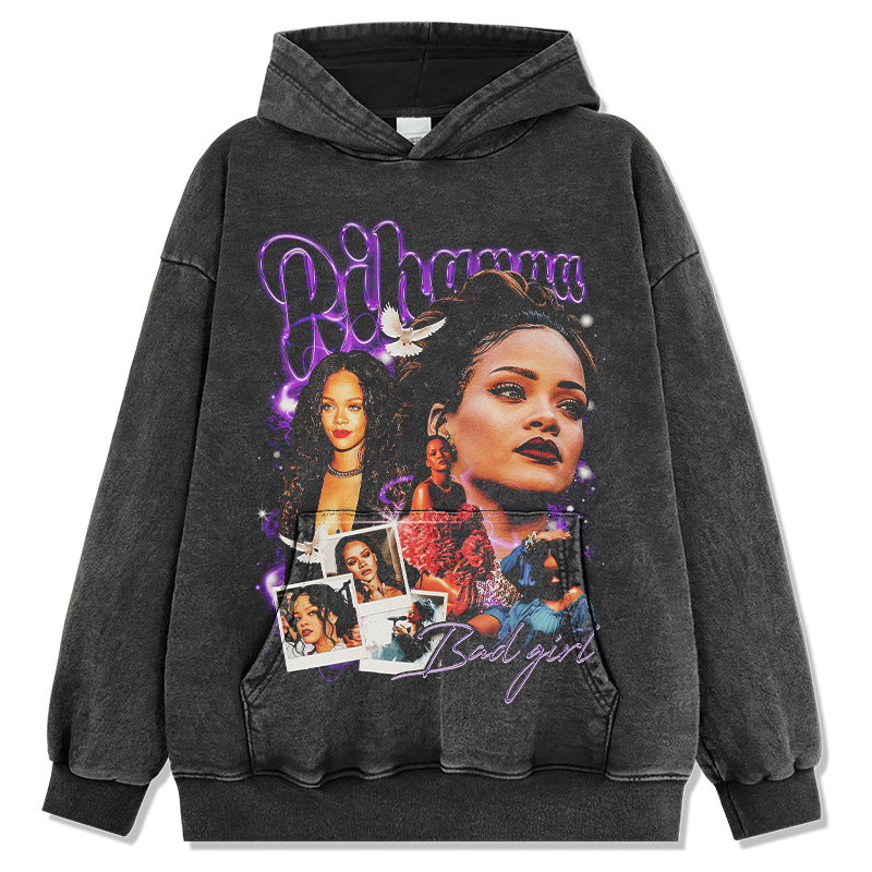Marcas streetwear usa vintage hip hop rihanna print crew neck sweater