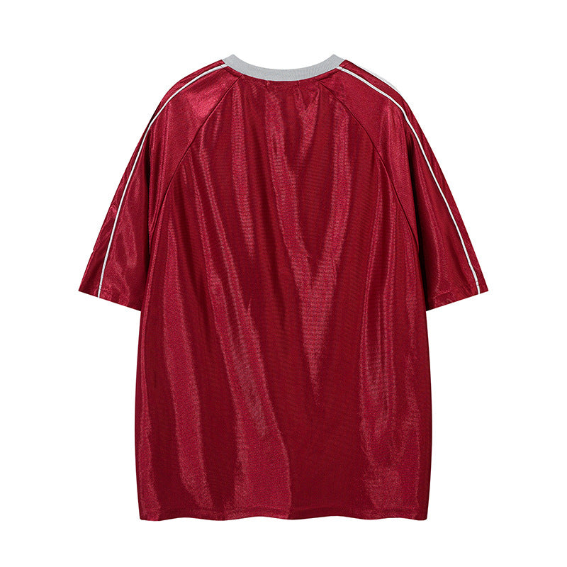 Marcas De Streetwear Vintage Sport Three-Bar Letter Print Ball Jacket Short Sleeve T-Shirt