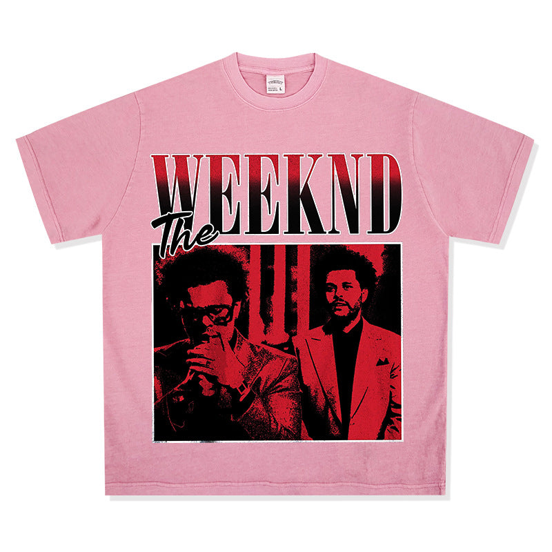 New york hip hop shop weeknd print short sleeve hip hop loose t shirt