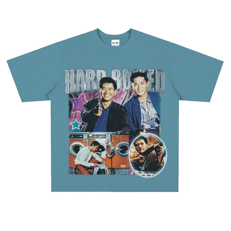 Film Star T Shirt Short Sleeve Retro American Street T-shirt for Men and Women