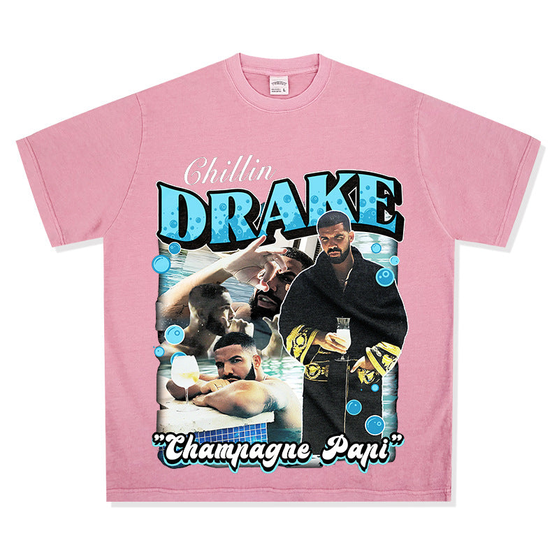 Cool t rapper vintage hip hop drake Drake print short sleeve t-shirt