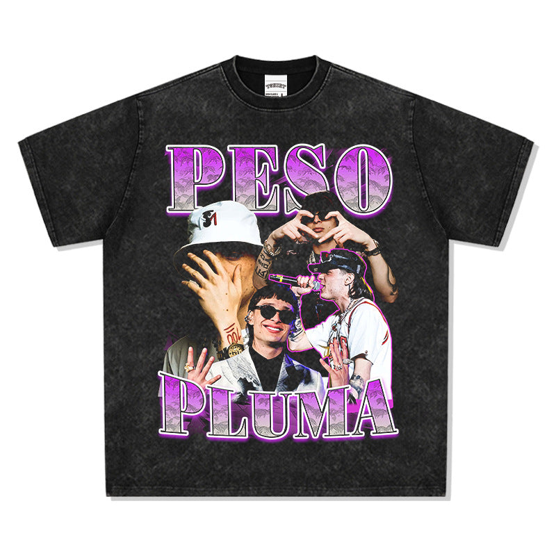 Marcas streetwear usa hip hop Peso Pluma print short sleeve t-shirt