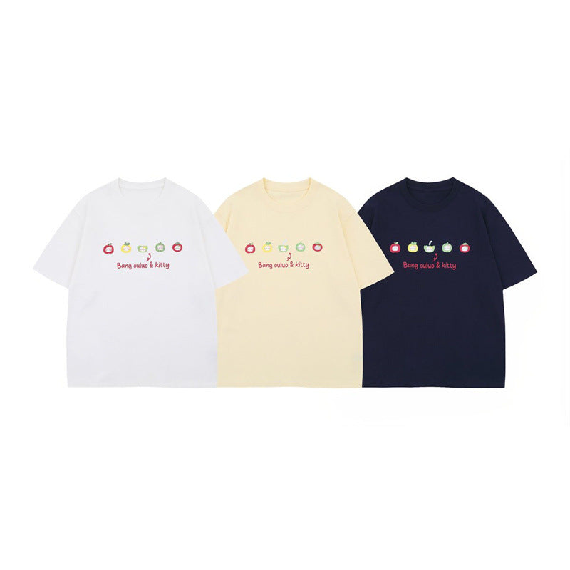 US drip outfits Summer Vintage Fruit Casual Loose Short Sleeve T-Shirts