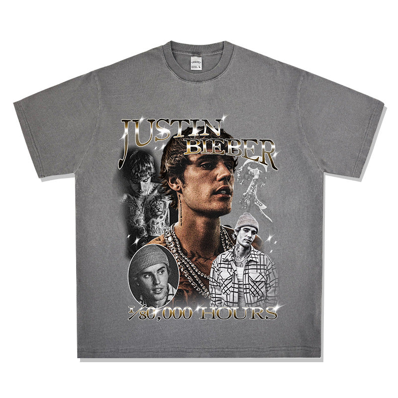 New york hip hop shop hip hop, bieber print vintage short sleeve t shirt