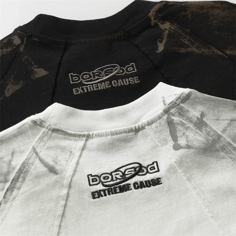 Camisas Retros Vintage Old Dirty Short Sleeve Splicing T-Shirt