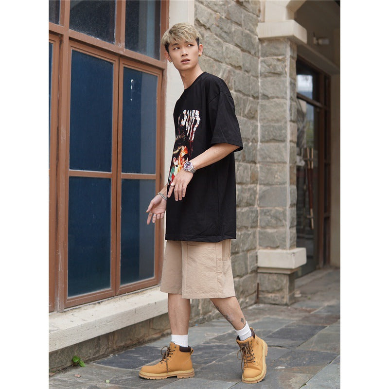 Film Star T Shirt Trendy Cotton Short Sleeve Loose round Neck Retro T-shirt for Men