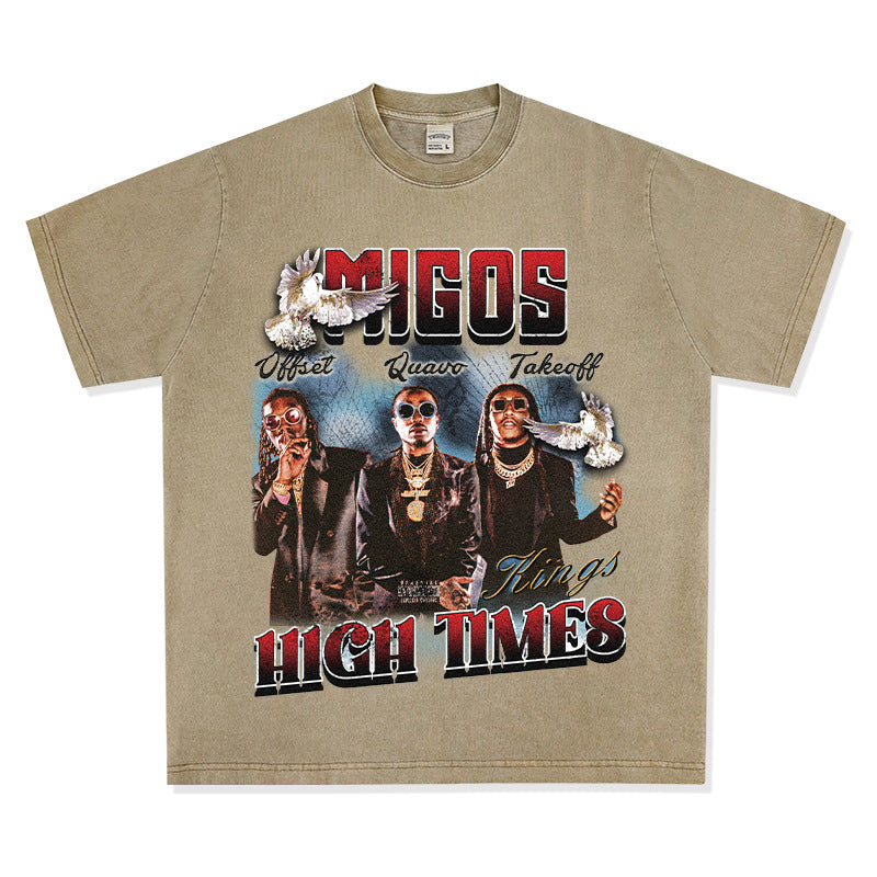 Cool t rapper hip hop team Migos print short sleeve wash