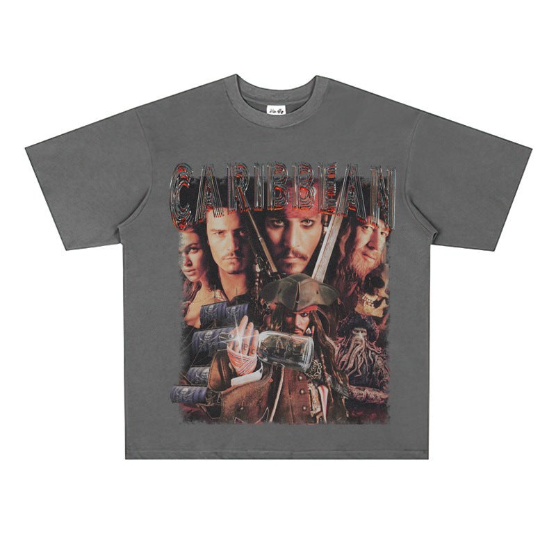 Film Star T Shirt Trendy Cotton Short Sleeve Loose round Neck Retro Design T-shirt for Men and Women