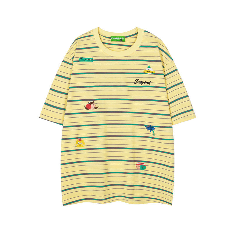 Hip Hop Shirts For Boys Crew Neck Striped Short Sleeve Shirt Casual Top