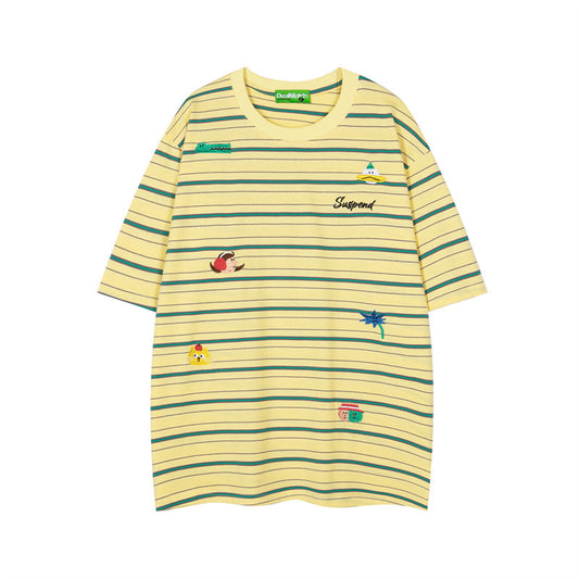 Hip Hop Shirts For Boys Crew Neck Striped Short Sleeve Shirt Casual Top