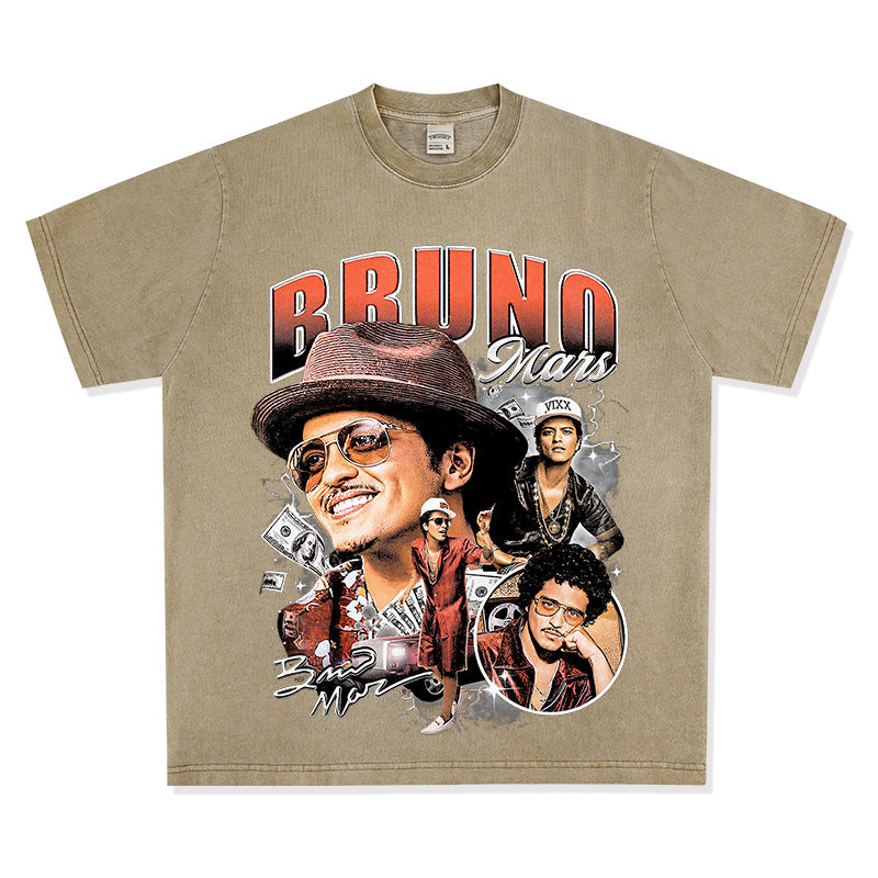 New york hip hop shop vintage singer bruno mars short sleeve t-shirt water