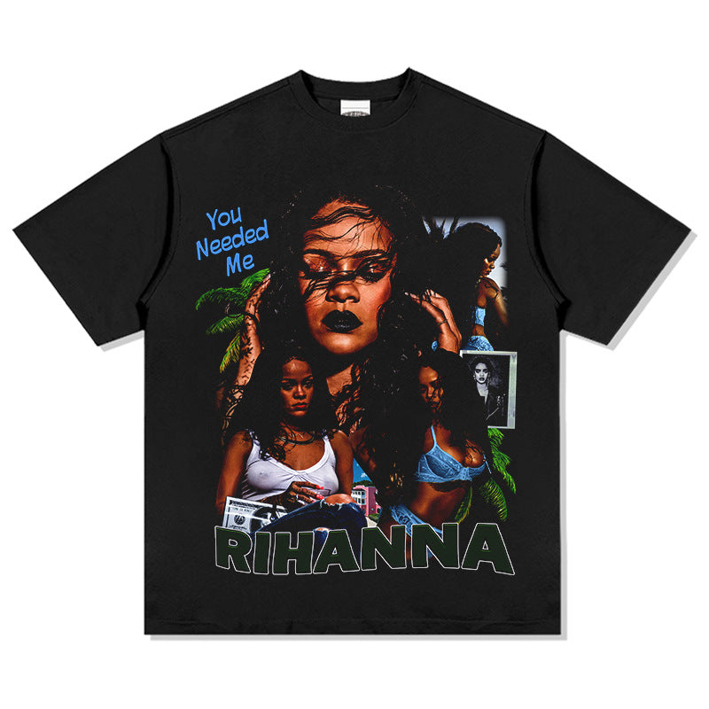 Cool t rapper hip hop rap Rihanna vintage print short sleeve top