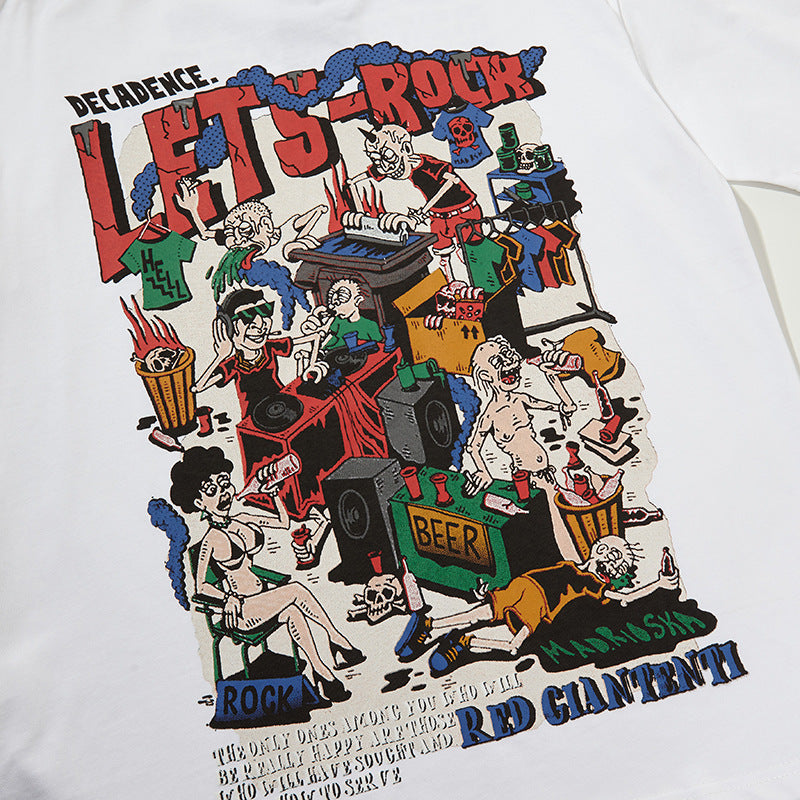 US drip outfits summer vintage cartoon pattern casual loose short sleeve T-Shirts