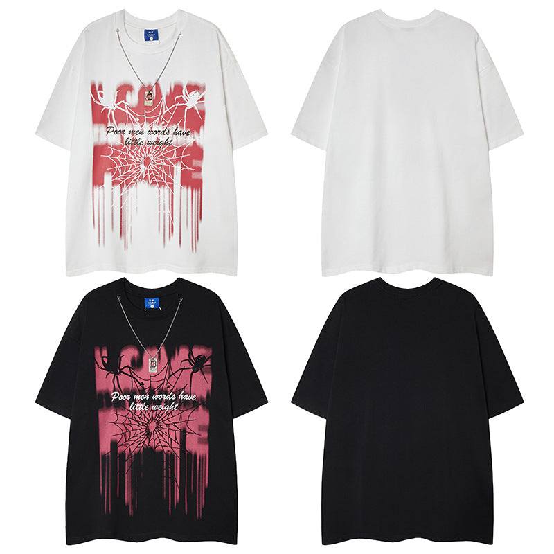 Nyc T Shirt Graffiti Print Necklace Short Sleeve T-Shirt Hip Hop Loose Top