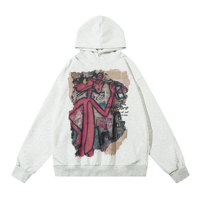 Streetwear Hoodie Vintage Cartoon Animal Print Hooded Sweater