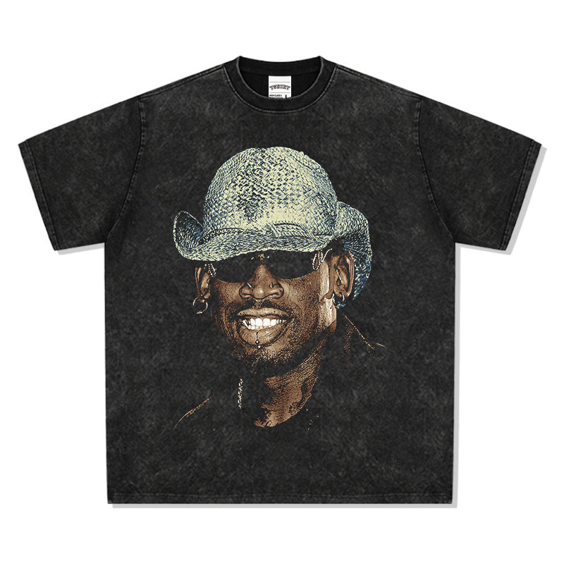 New york hip hop shop dennis rodman star avatar retro print short sleeve t-shirt