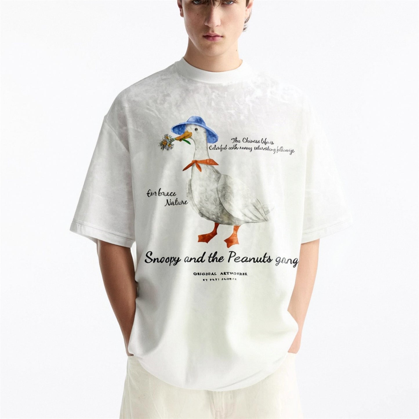 Distorted vintage duck print summer short sleeve t-shirt loose t-shirt