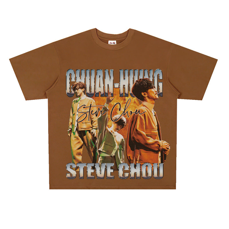 Film Star T Shirt Printed Loose Retro Street Cotton American T-shirt
