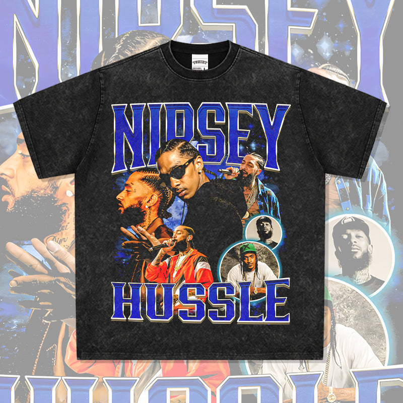 Outfit streetwear vintage hip hop nipsy print short sleeve t-shirt