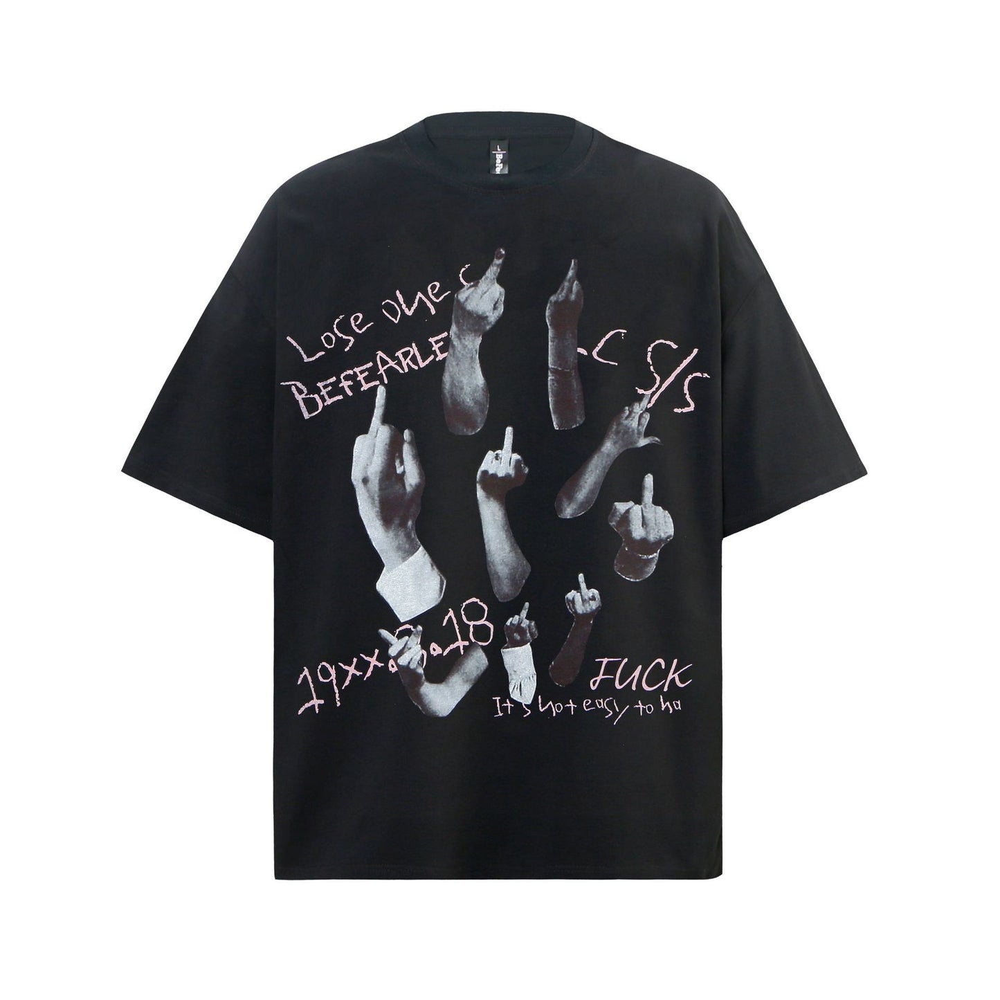 80s And 90s Vintage T Shirts Finger Men's Short Sleeves Summer Loose