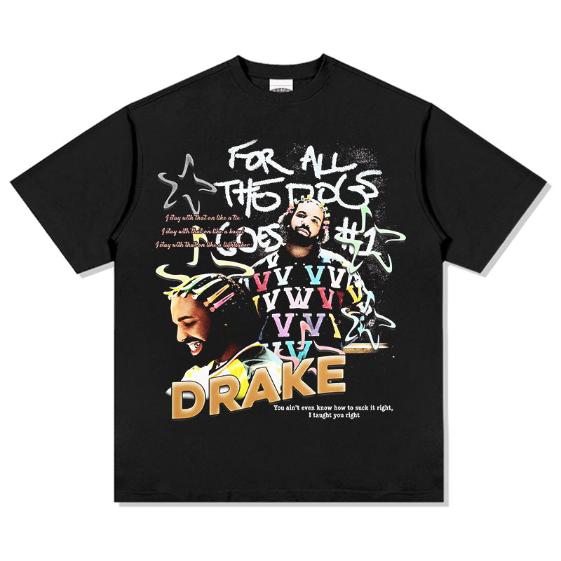 Cool t rapper vintage hip hop drake drake print short sleeve t-shirt
