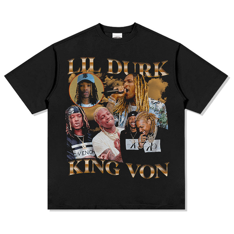 Streetwear masculino vintage hip hop king von print long sleeve short sleeve t-shirt