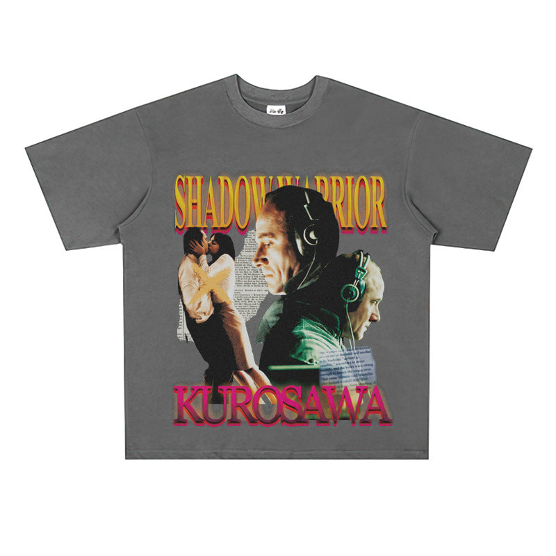 Film Star T Shirt Loose Heavy Retro Street Cotton T-shirt for Men and Women