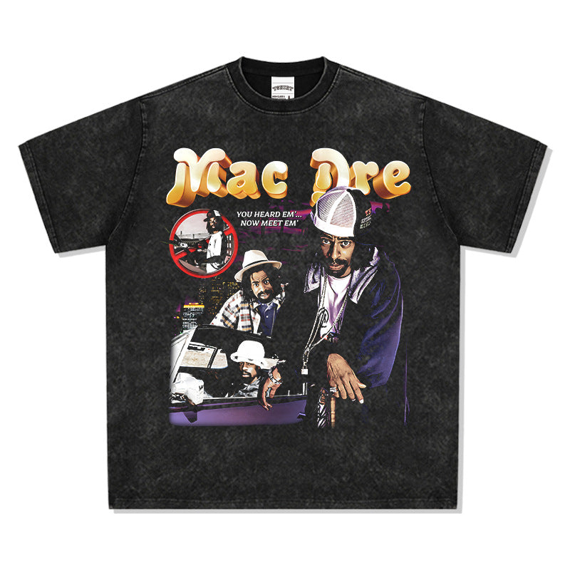 Outfit streetwear vintage hip hop MacDre print short sleeve t-shirt
