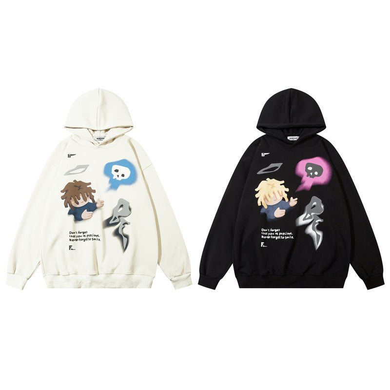 Streetwear Hoodie Cartoon Character Graffiti Print Hooded Sweater Loose Hip Hop