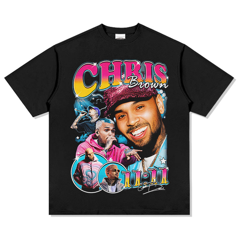 Streetwear masculino vintage Chris Brown print short sleeve t-shirt vintage