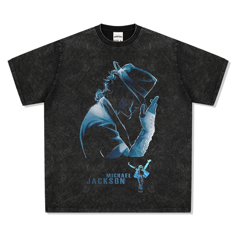 Streetwear masculino vintage jackson print short sleeve hip hop vintage t-shirt