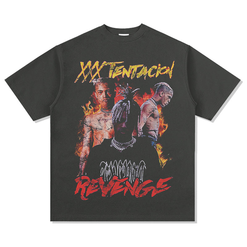 Cool t rapper hip hop rap XXX TENTACION print loose Vintage short sleeve t-shirt