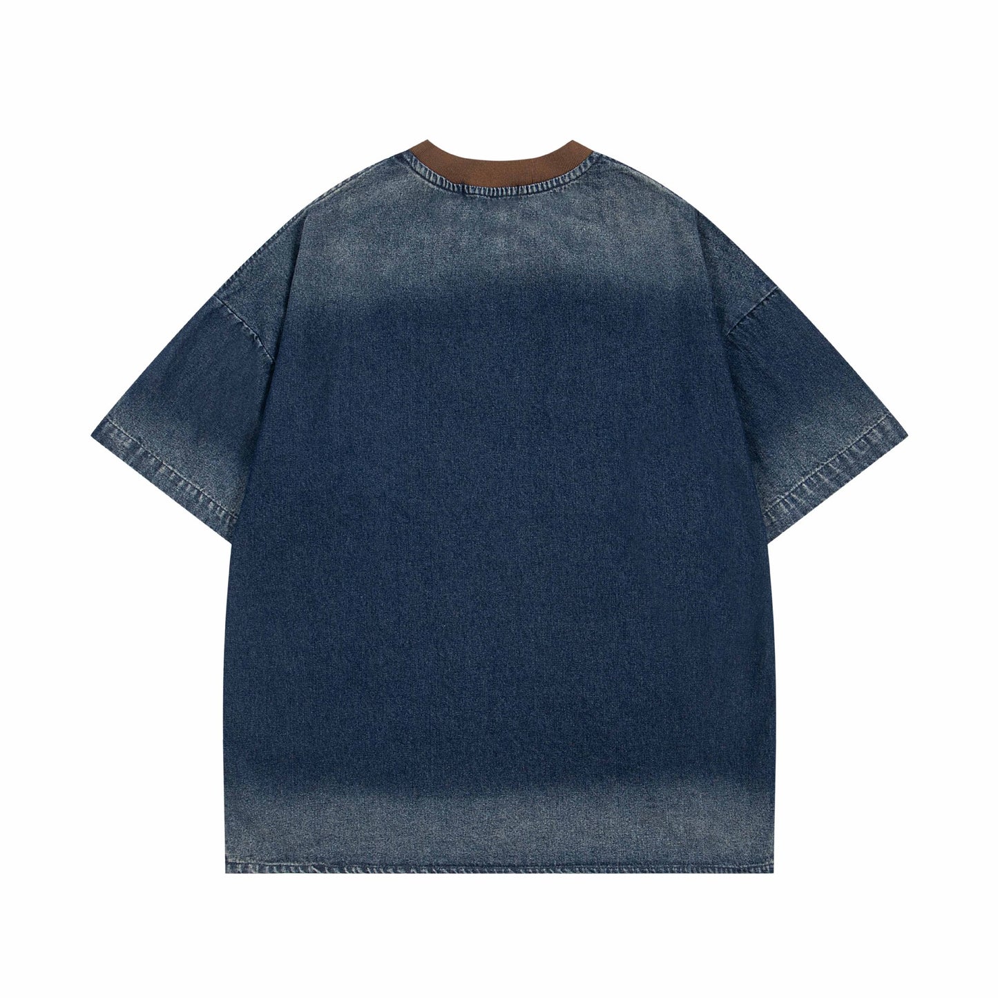 Hip Hop Clothing Retro tee Embroidery Washed Denim Short Sleeve T-Shirt