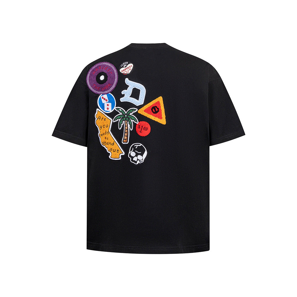Hip Hop Clothes New York Vintage Embroidered Short Sleeve T-Shirt Summer Loose Crew Neck