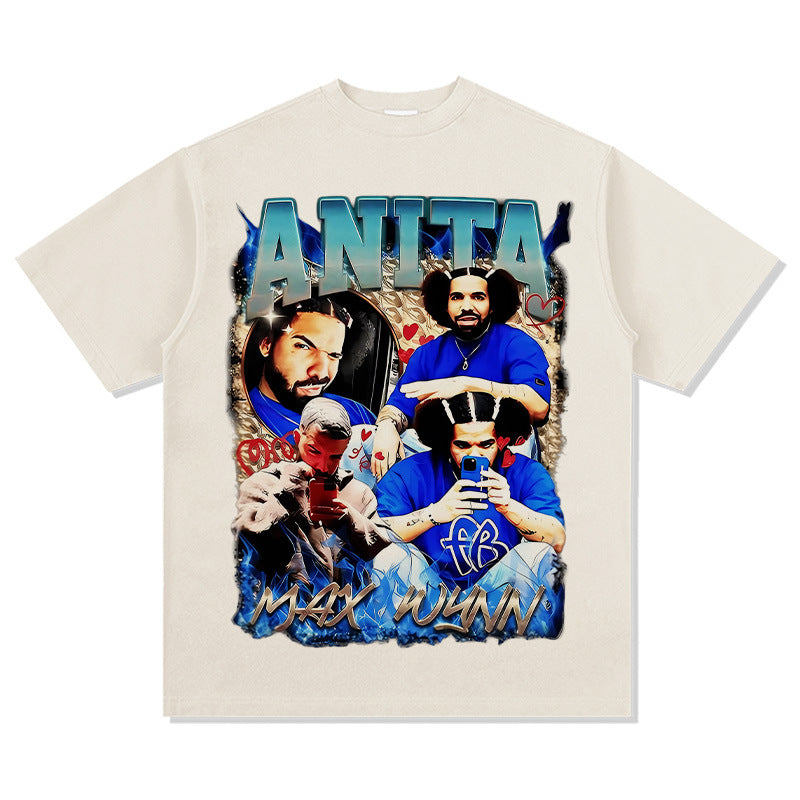 Marcas streetwear usa vintage hip hop Drake AnitaMaxWin print short sleeve t-shirt
